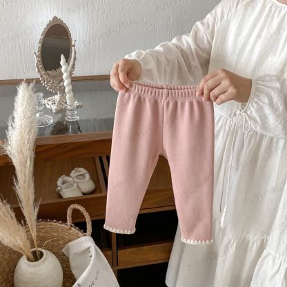 Baby Toddler Girl Knit Lace Fleece Lined Leggings - Pink - 8Y - image 6