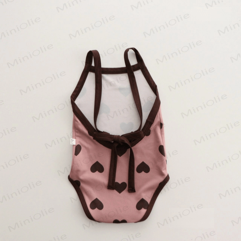 Baby Suspender Backless Love Swimsuit with Hat - Pink - 2-3T - image 3