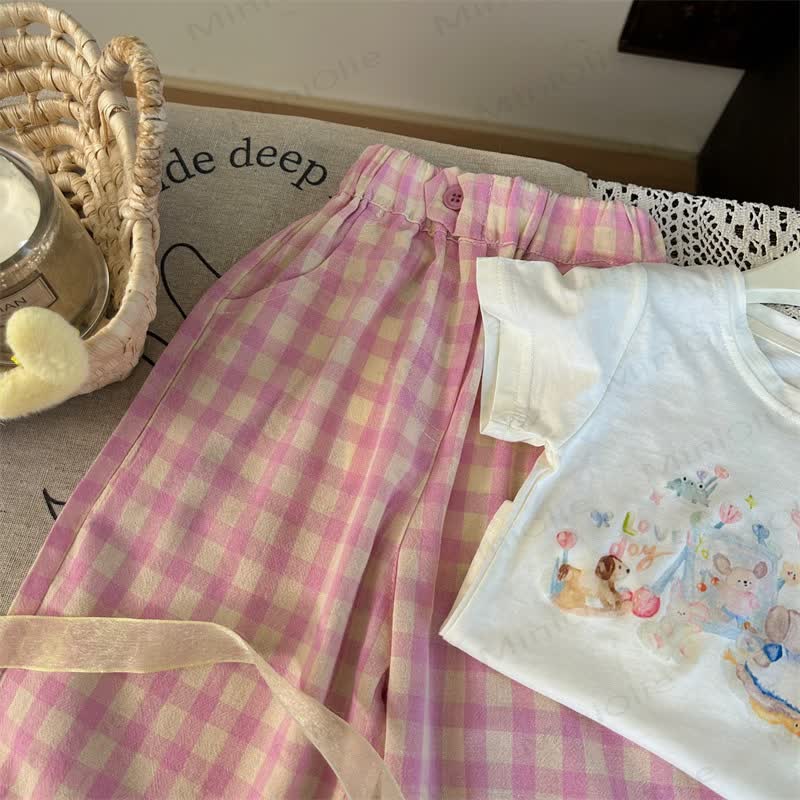 Toddler Cartoon Bear T-Shirt/Pink Plaid Pants - image 5