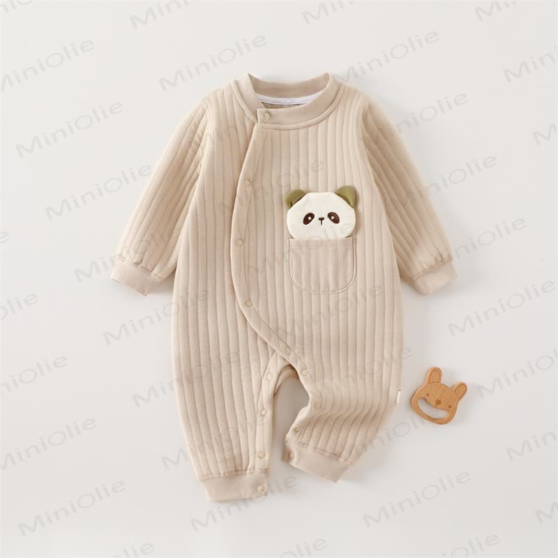 Baby Solid Color Animal Striped Romper - Brown - 18-24M - image 3