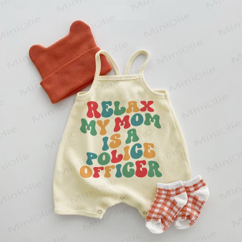 RELAX MY MOM IS A POLICE OFFICER Baby Waffle Suspenders Romper - Beige - 18-24M - image 1