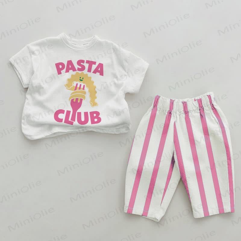 PASTA CLUB Baby Pink Vertical Striped 2-piece Set - White&Pink - 2-3T - image 1