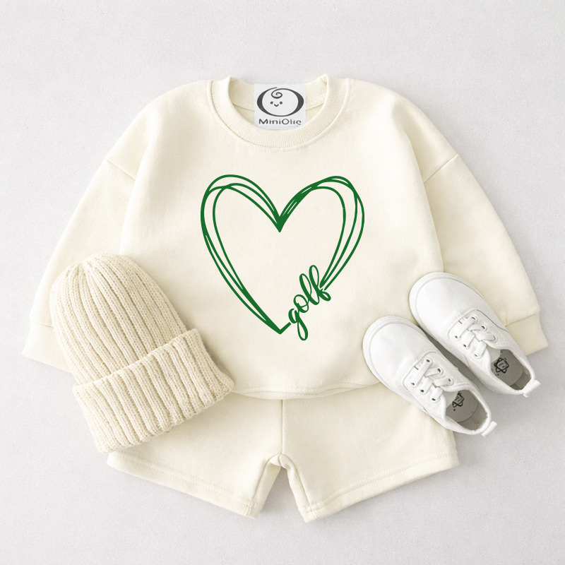 GOLF Baby Heart Cream White Sweatshirt and Shorts 2-piece Set - Cream White - 3-4T - image 1