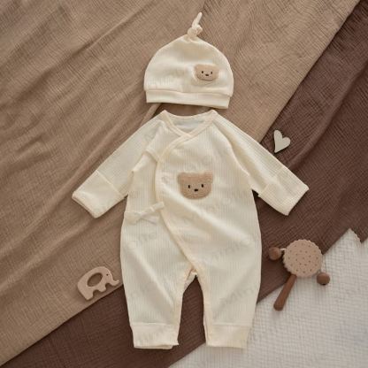 Baby Bear Patch Pajamas Romper - Beige - 6-12M - image 5