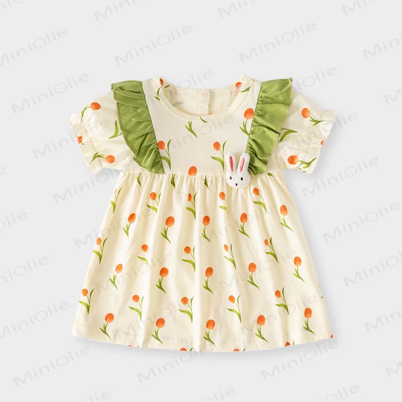 Toddler Baby Girl Bunny and Flower Print Summer Dress - Beige - 5-6T - image 4