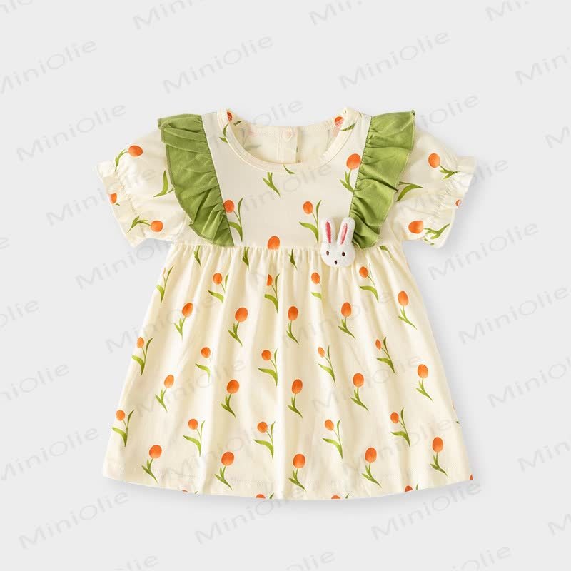 Toddler Baby Girl Bunny and Flower Print Summer Dress - Beige - 5-6T - image 4