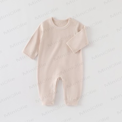 Baby Solid Color Newborn Pajamas Warm Romper - Beige - 18-24M - image 3