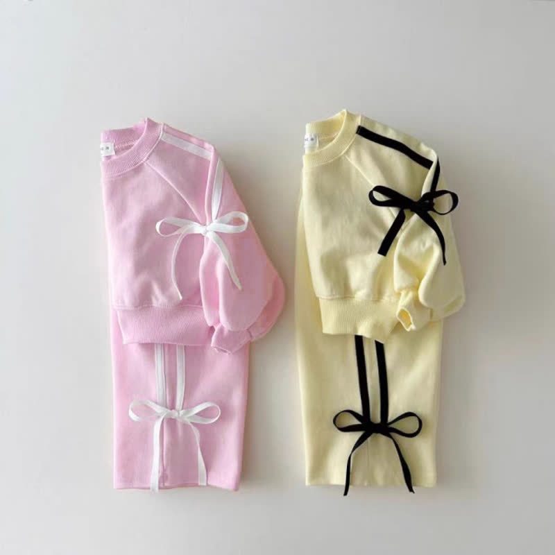 Baby Girl Bow Trim Sweatshirt and Pants 2-piece Set - image 5