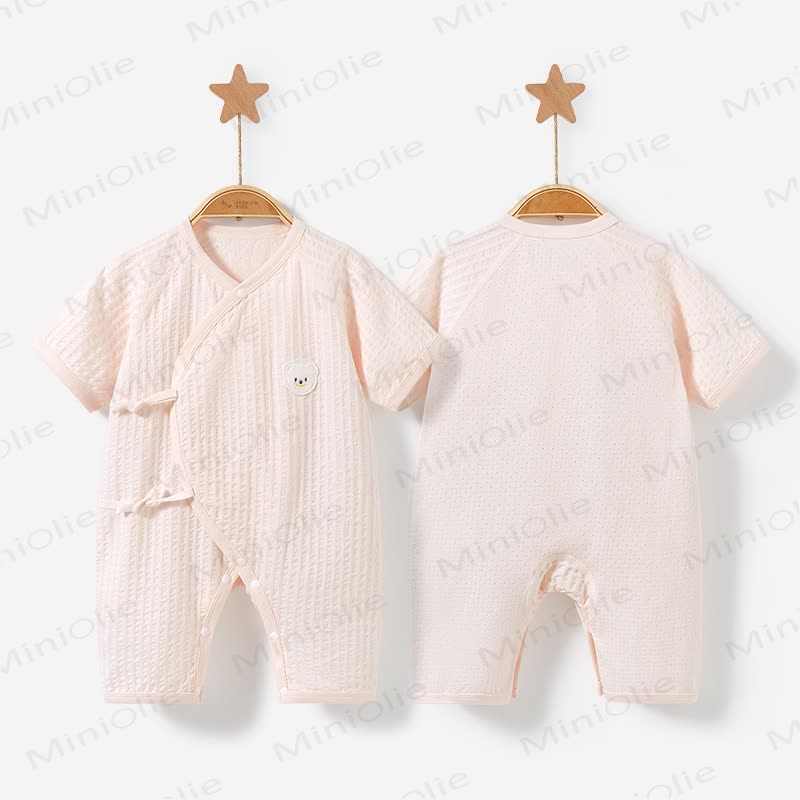 Baby Bear Pattern Solid Color Romper - Pink - 9-12M - image 4