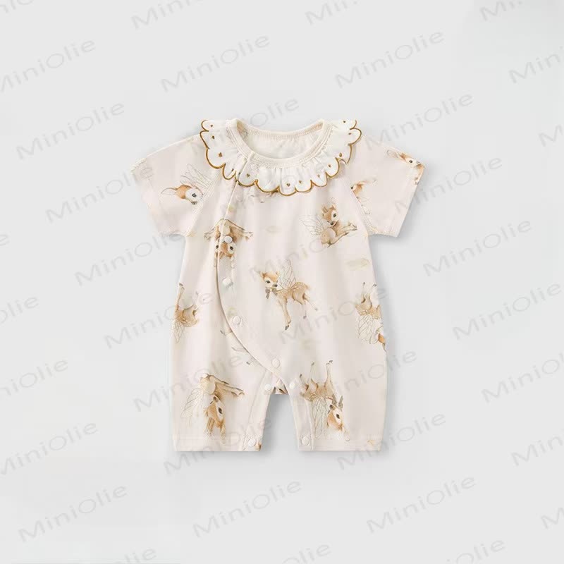 Baby Cartoon Animal Print Ruffle Collar Romper - Beige Deer - 18-24M - image 5