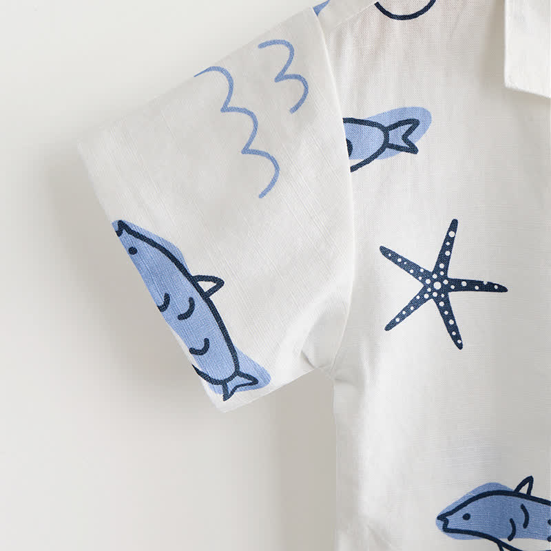 Toddler Boys White Fish Print Shirt and Shorts 2-piece Set - image 6