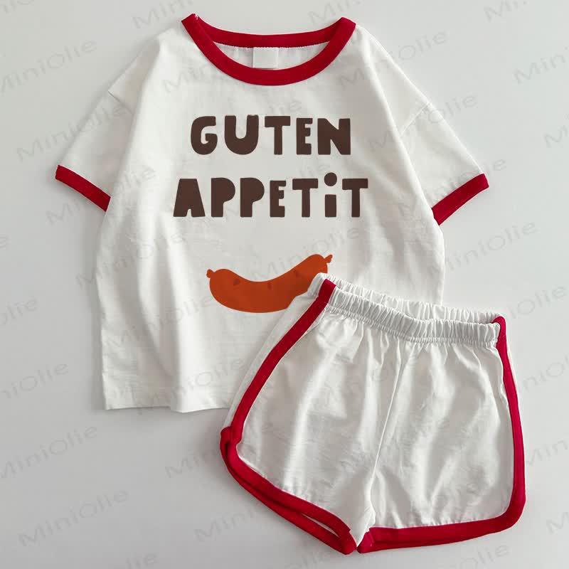 GUTEN APPETIT Baby Toddler T-shirt and Shorts 2-Piece Set - White&Red - 3-5T - image 1