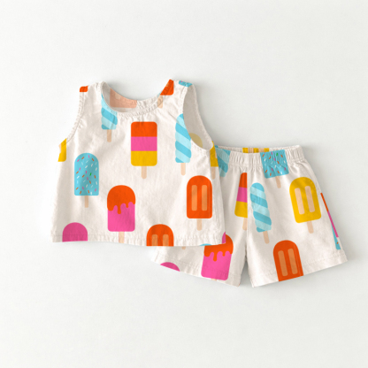 Baby Toddler Icecream Print Sleeveless Set - White - 3-4T - image 1