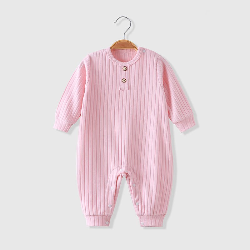 Baby Crew Neck Solid Color Ribbed Romper - Pink - 18-24M - image 6