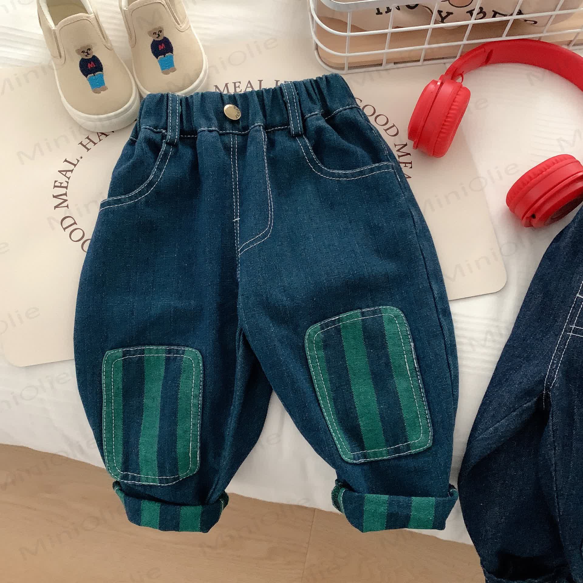 Toddler Boy Patch Striped Casual Denim Pants - Green - 7-9T - image 5