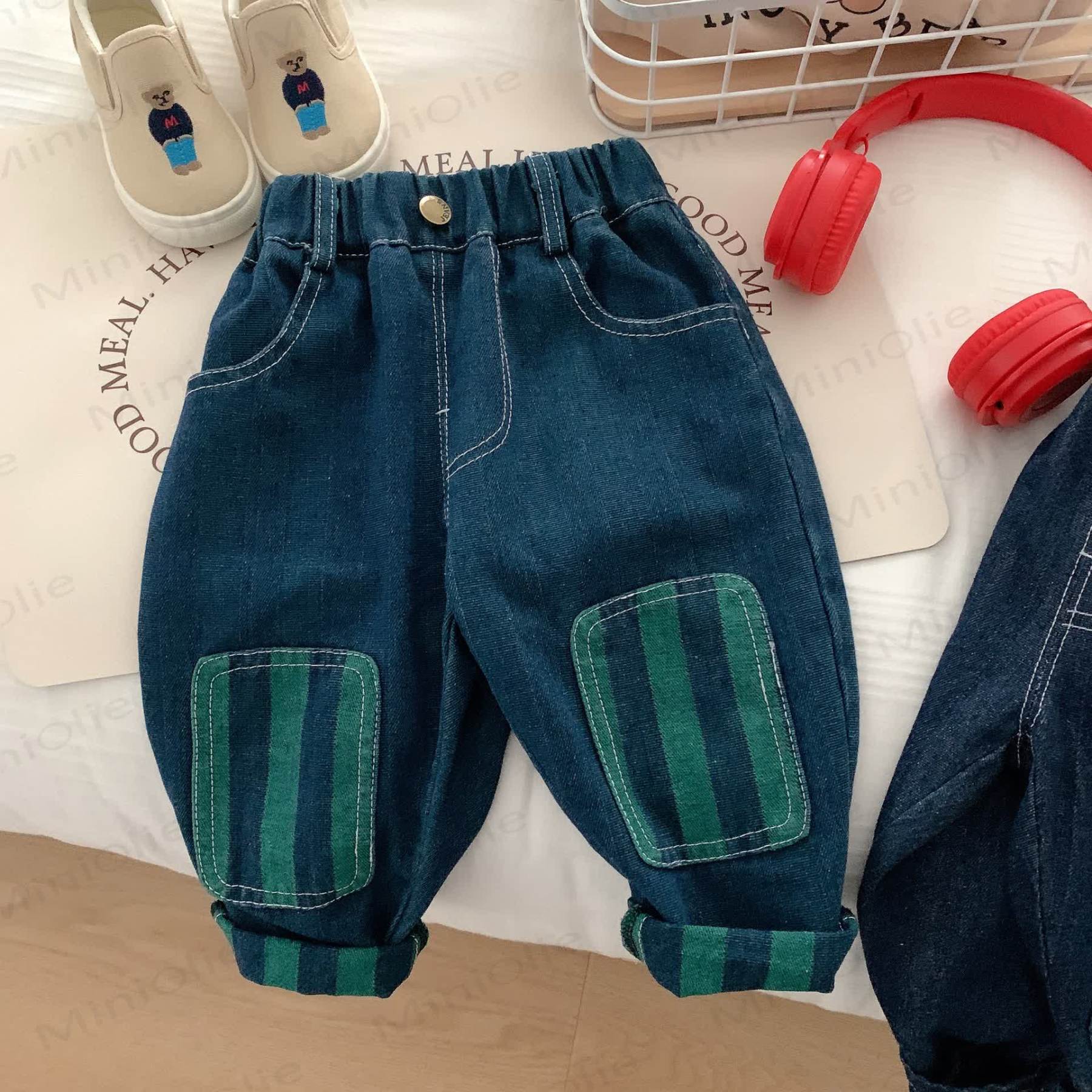 Toddler Boy Patch Striped Casual Denim Pants - Green - 7-9T - image 5