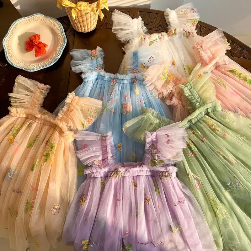 Toddler Girl Flower Mesh Flying Sleeves Dress - image 3
