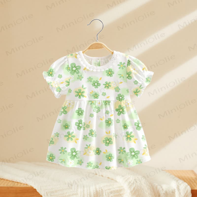 Toddler Baby Girls Print Puff Sleeve Summer Dress - Green Flowers - 4-5T - image 4