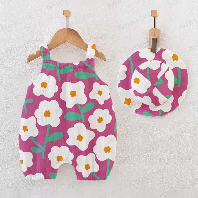 Baby Daisy Print Pink Jumpsuit with Hat - Pink - 18-24M - image 1