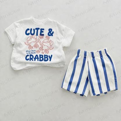 CUTE & CARBBY Baby Blue Vertical Striped 2-piece Shorts Set - White&Blue - 2-3T - image 1
