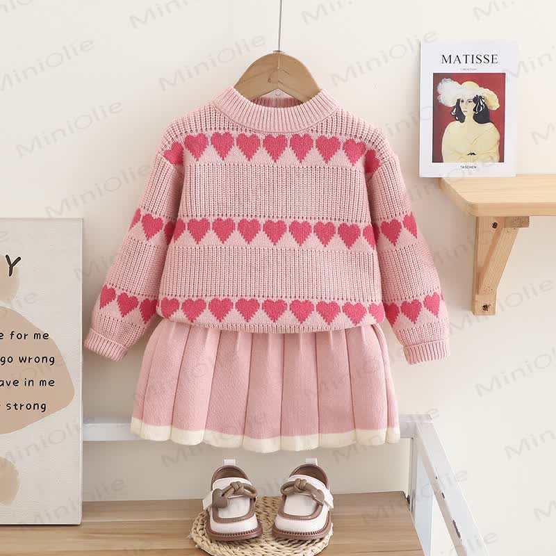 Toddler 2-Piece Knitted Jacquard Heart Set - Pink - 8Y - image 3