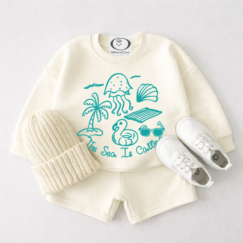 THE SEA IS CALLING Baby Cream White Sweatshirt and Shorts 2-piece Set - Cream White - 3-4T - image 1