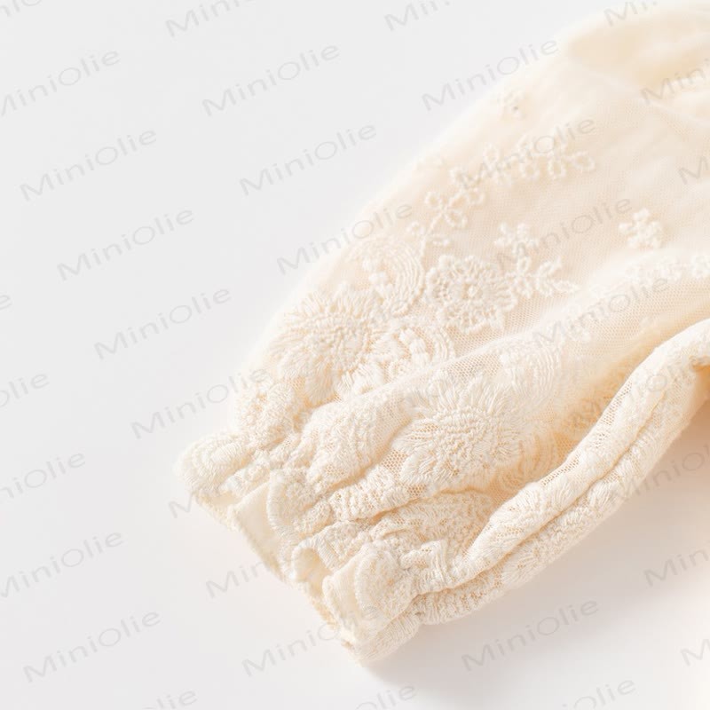 Baby Girl Beige Lace Puff Sleeve Tulle Dress - image 6