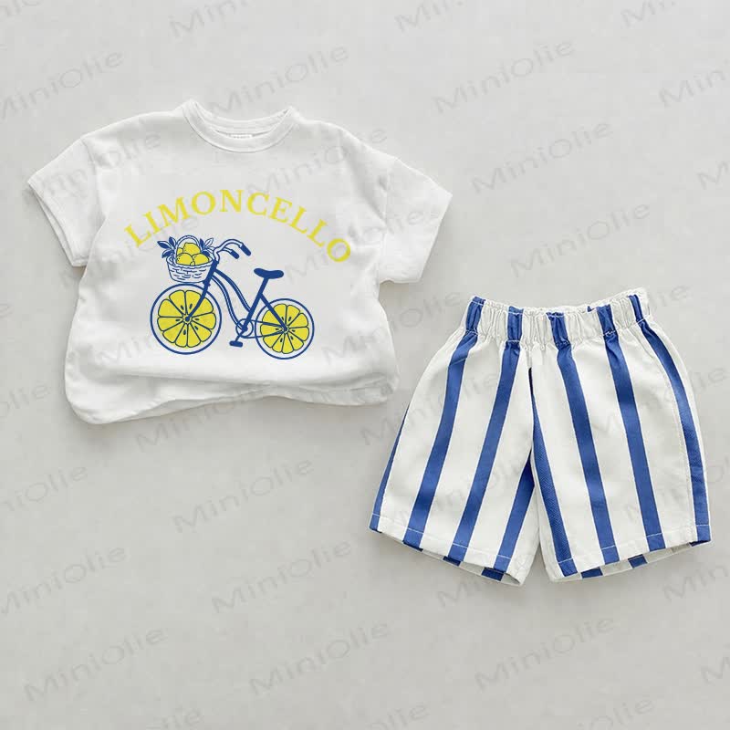 LIMONCELLO Baby Bicycle Blue Vertical Striped 2-piece Shorts Set - White&Blue - 2-3T - image 1