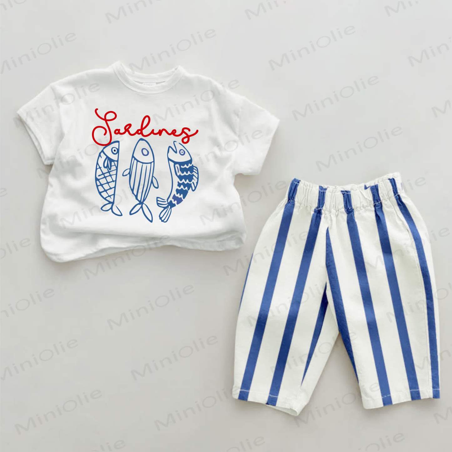 SARDINES Baby Sardines Print Blue Vertical Striped 2-piece Set - White&Blue - 2-3T - image 1