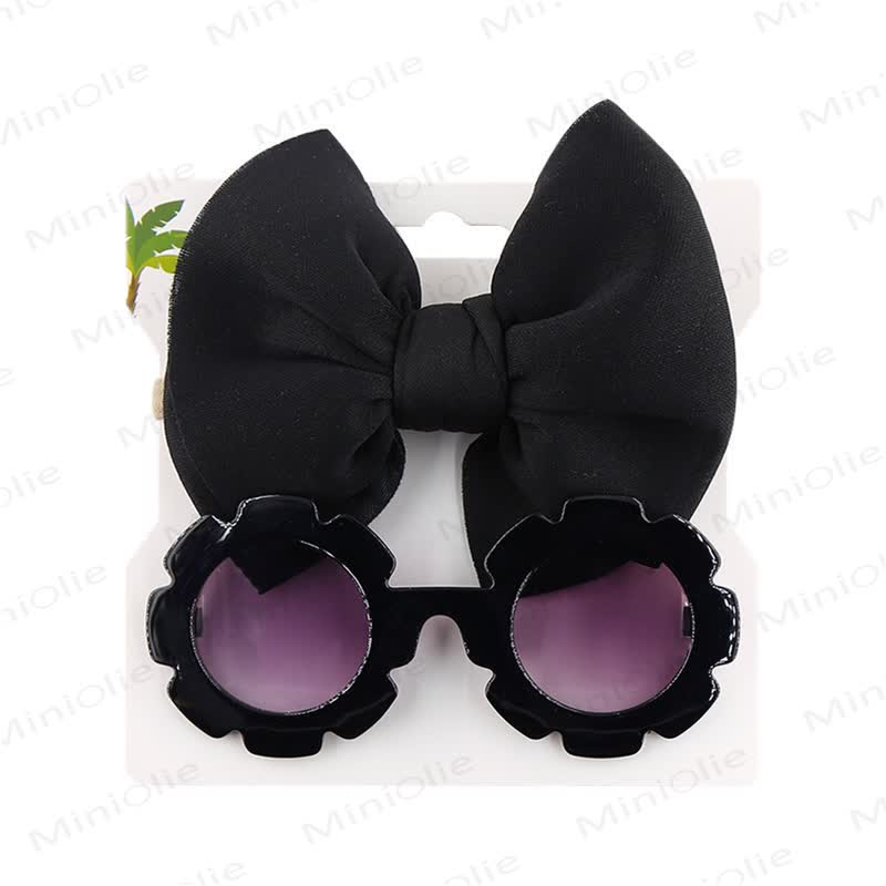 Baby Sunglasses and Bowknot Headband Set - Black - image 5