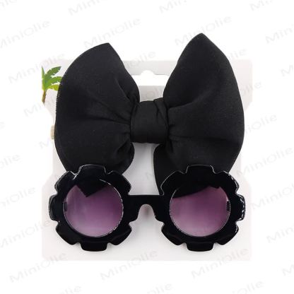 Baby Sunglasses and Bowknot Headband Set - Black - image 5