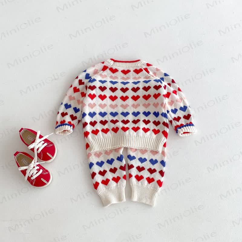 Baby Toddler Knit Colorful Heart Sweater & Pants - image 5