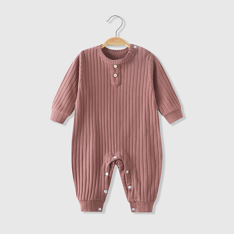 Baby Crew Neck Solid Color Ribbed Romper - Brown - 18-24M - image 5