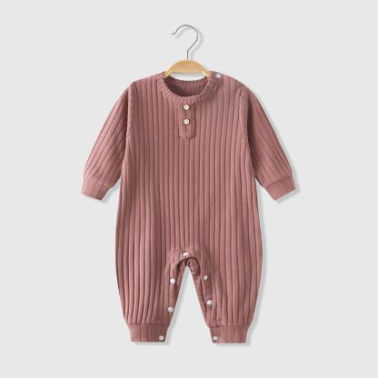 Baby Crew Neck Solid Color Ribbed Romper - Brown - 18-24M - image 5