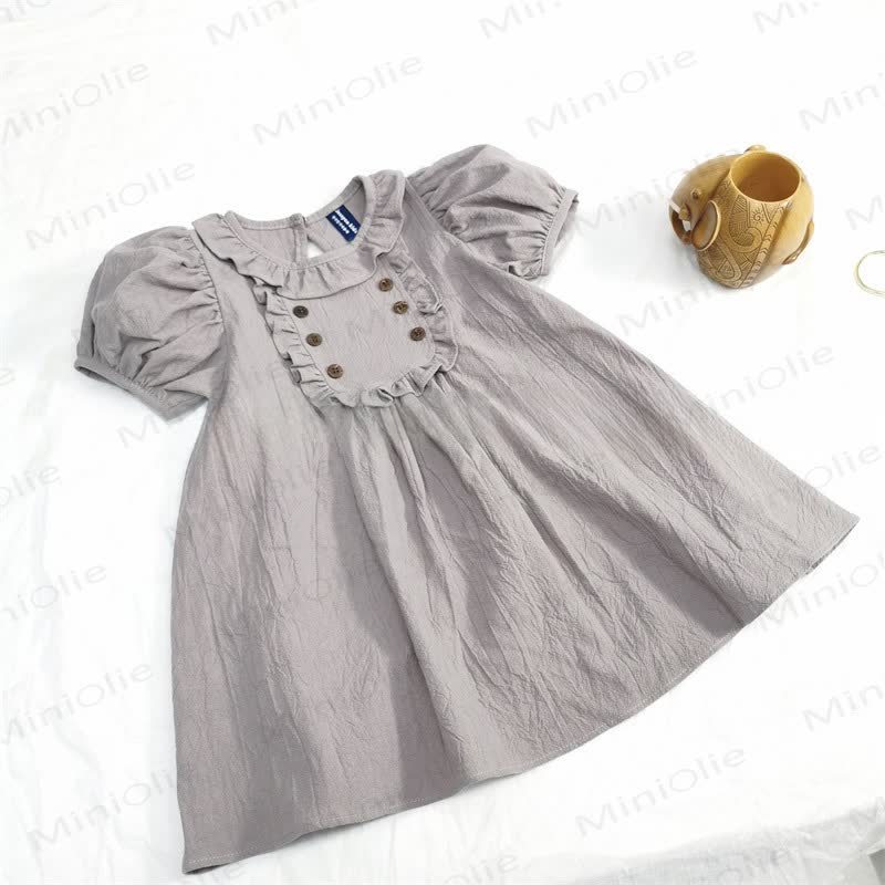 Baby Toddler Solid Color Ruffled Collar Dress - Grey - 4-5T - image 3