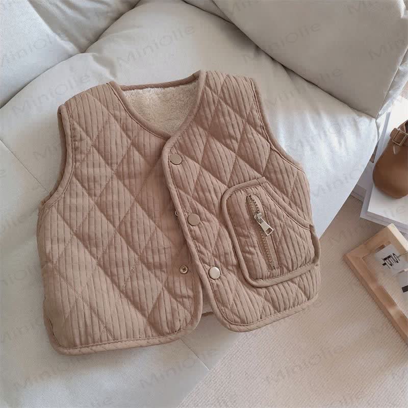 Baby Toddler Solid Color Fleece Vest Jacket - Coffee - 5-7T - image 6