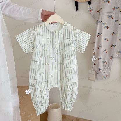 Toddler Animal/Dot/Stripe Print Snap Romper - Blue Stripe - 4-5T - image 4