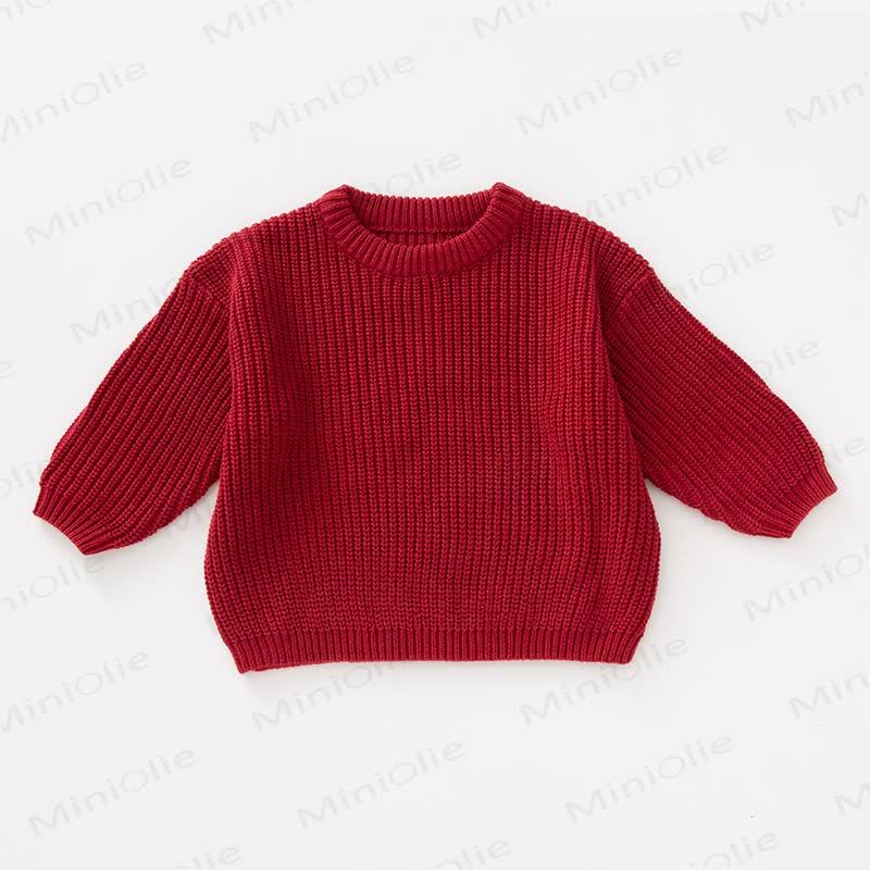 Baby Knitted Solid Color Simple Sweater - Red - 4-5T - image 11