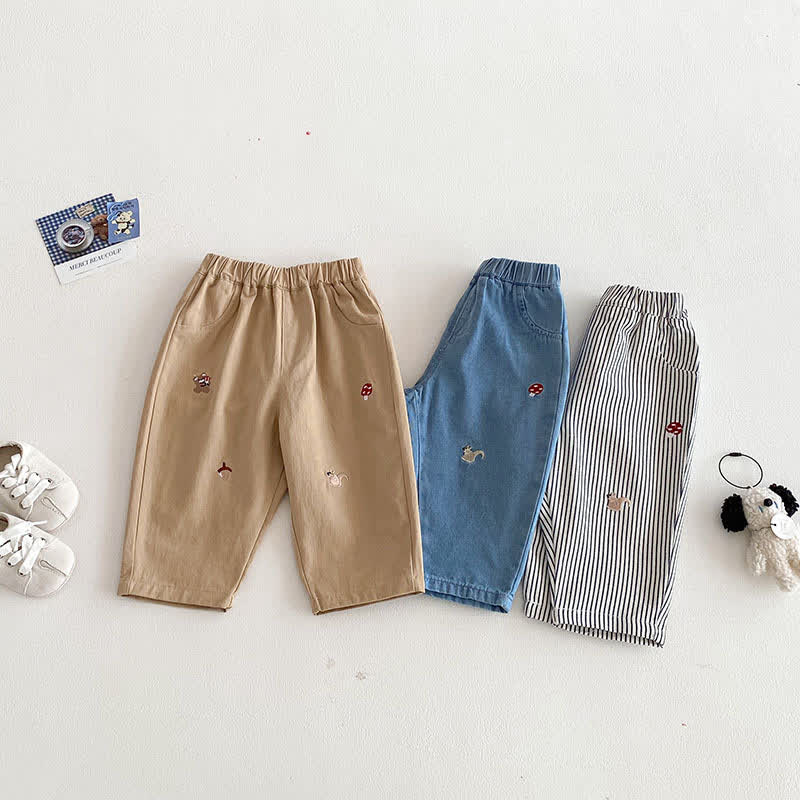 Baby Toddler Boy Squirrel Mushroom Denim Pants - image 4