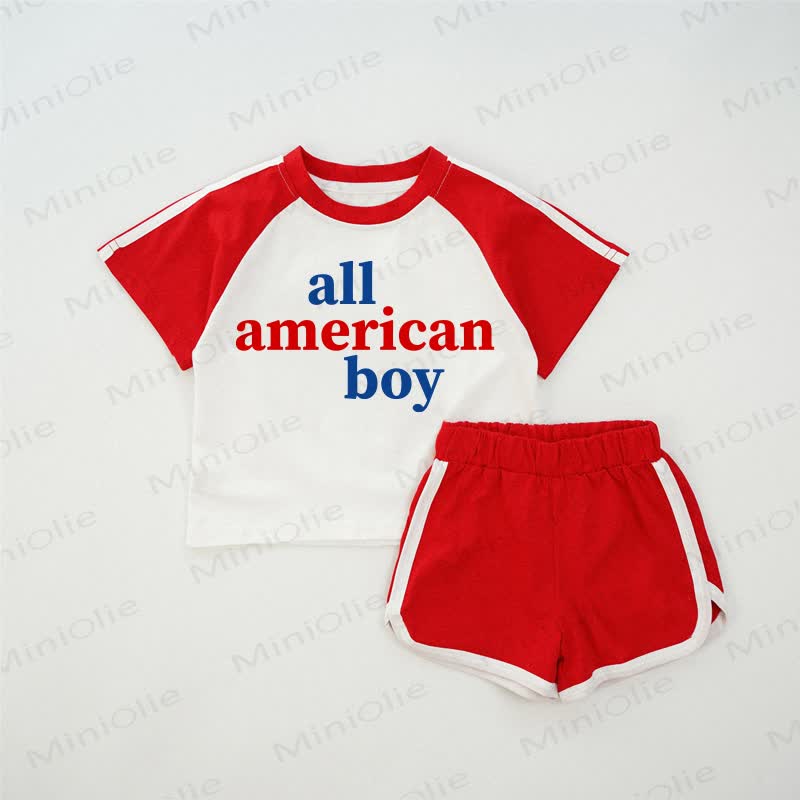 ALL AMERICAN BOY Baby Red Raglan T-shirt Set - Red - 2-3T - image 1