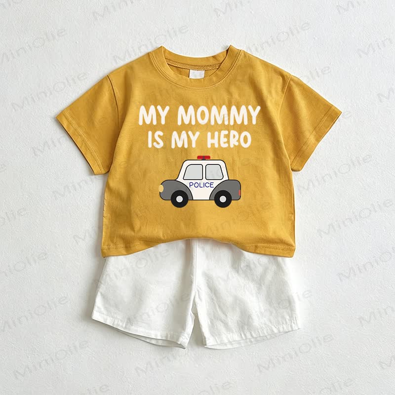 MY MOMMY IS MY HERO Baby Tee and Shorts 2-Piece Set - Yellow&White - 3-5T - image 1