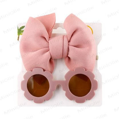 Baby Sunglasses and Bowknot Headband Set - Dark Pink - image 9