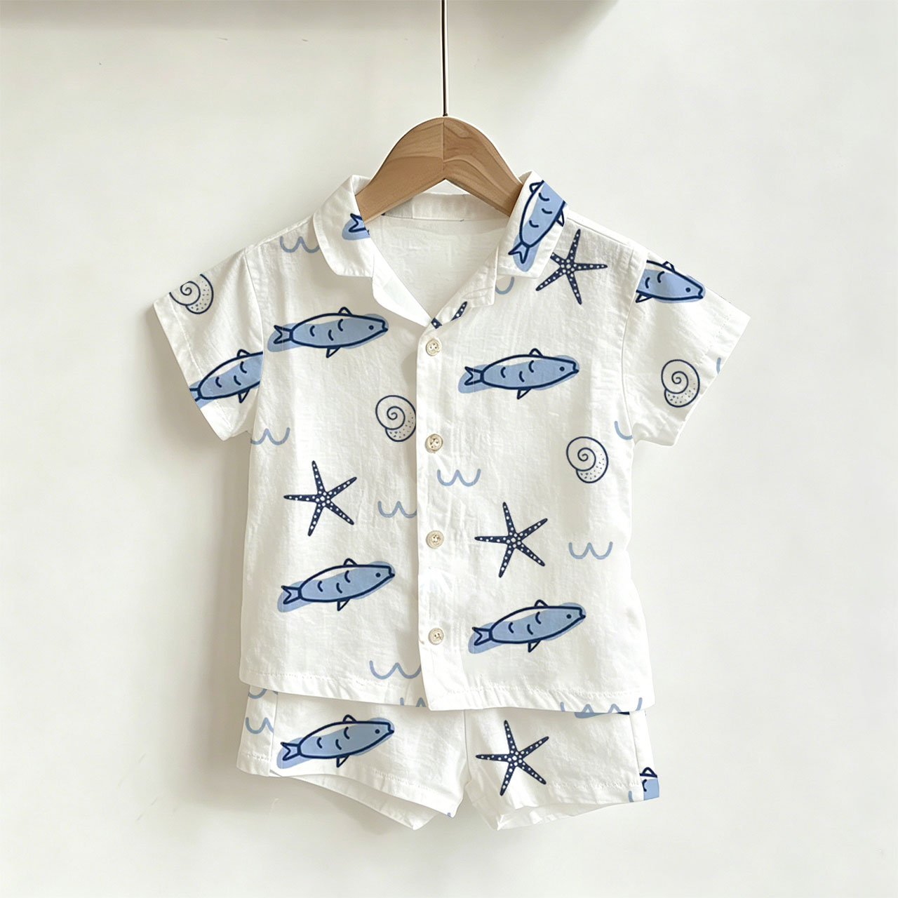 Toddler Boys White Fish Print Shirt and Shorts 2-piece Set - White - 4-5T - image 1