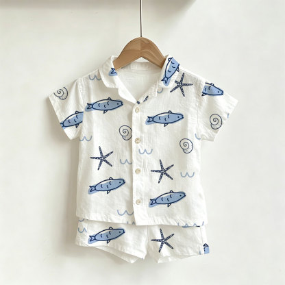 Toddler Boys White Fish Print Shirt and Shorts 2-piece Set - White - 4-5T - image 1