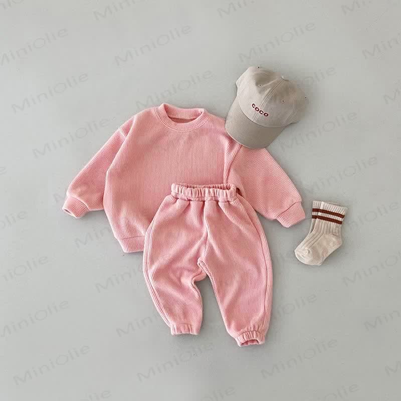 Baby Toddler Solid Color Casual 2 Pieces Set - Pink - 5-7T - image 5