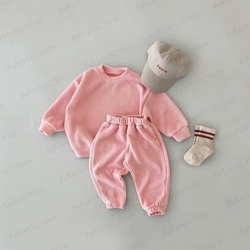 Baby Toddler Solid Color Casual 2 Pieces Set - Pink - 5-7T - image 5