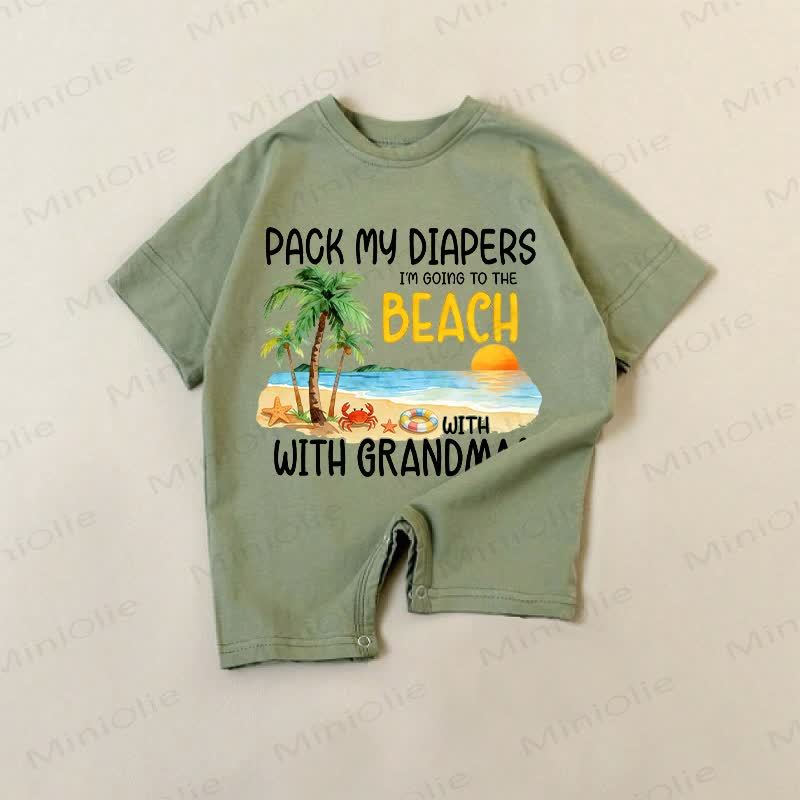 PACK MY DIAPERS I'M GOING TO THE BEACH WITH MY GRANDMA!! Baby Green Romper - Green - 18-24M - image 1