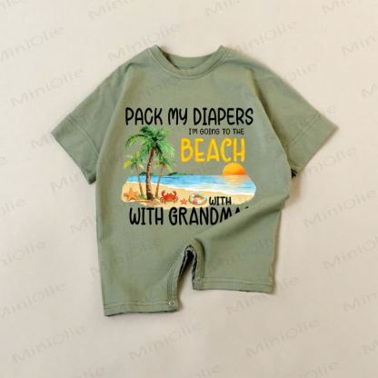PACK MY DIAPERS I'M GOING TO THE BEACH WITH MY GRANDMA!! Baby Green Romper - Green - 18-24M - image 1