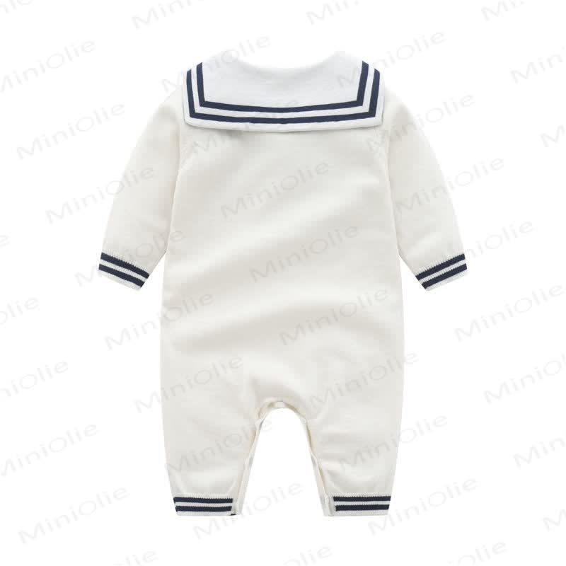 Baby Navy Collar Knitted Romper - image 3