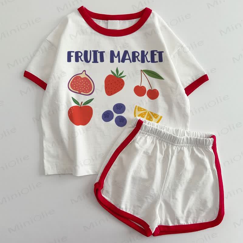 FRUIT MARKET Baby T-shirt and Shorts 2-Piece Set - White&Red - 3-5T - image 1